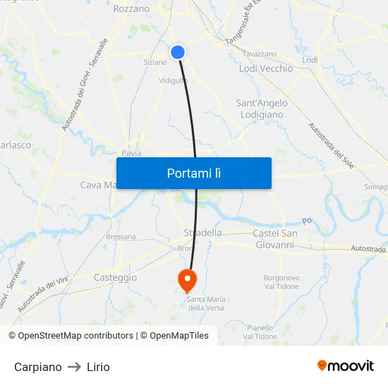 Carpiano to Lirio map