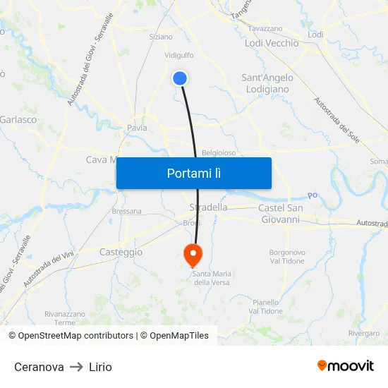 Ceranova to Lirio map