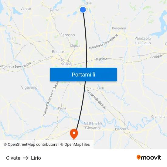 Civate to Lirio map