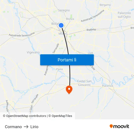 Cormano to Lirio map