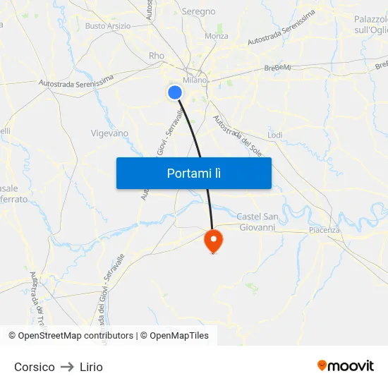 Corsico to Lirio map