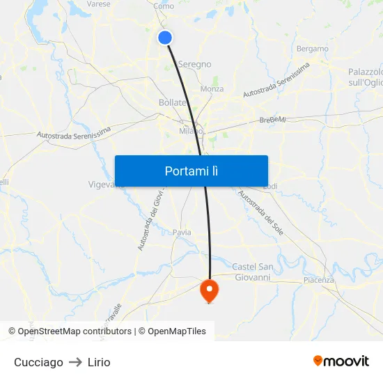 Cucciago to Lirio map