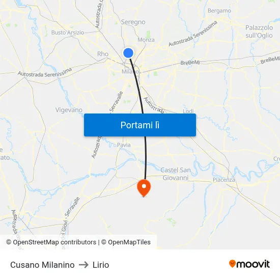 Cusano Milanino to Lirio map