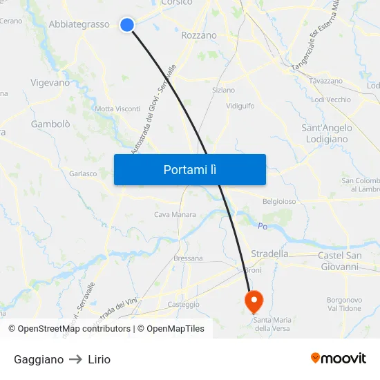 Gaggiano to Lirio map