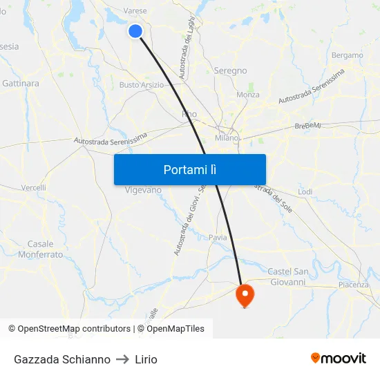 Gazzada Schianno to Lirio map