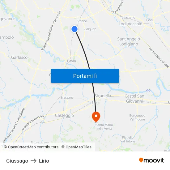 Giussago to Lirio map