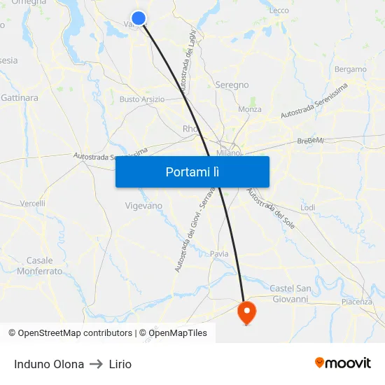 Induno Olona to Lirio map
