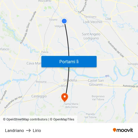 Landriano to Lirio map