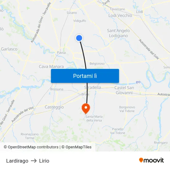 Lardirago to Lirio map