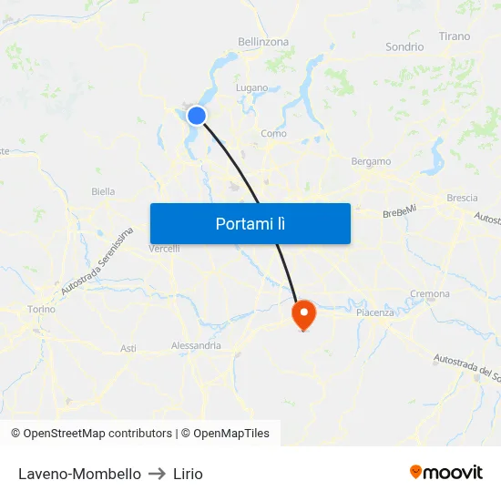 Laveno-Mombello to Lirio map