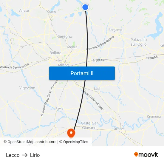 Lecco to Lirio map