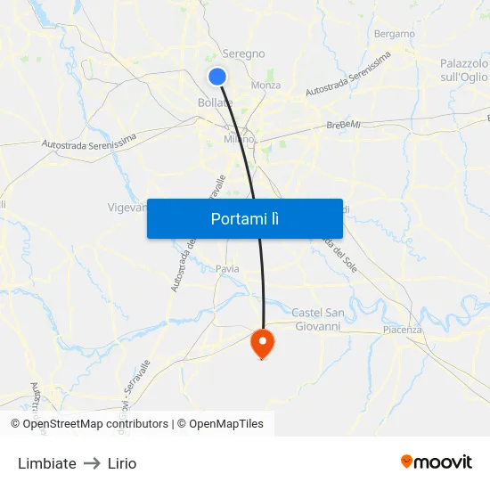 Limbiate to Lirio map