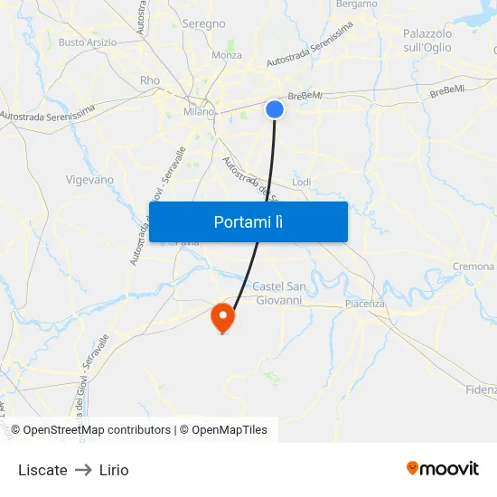 Liscate to Lirio map