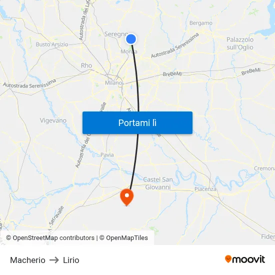 Macherio to Lirio map