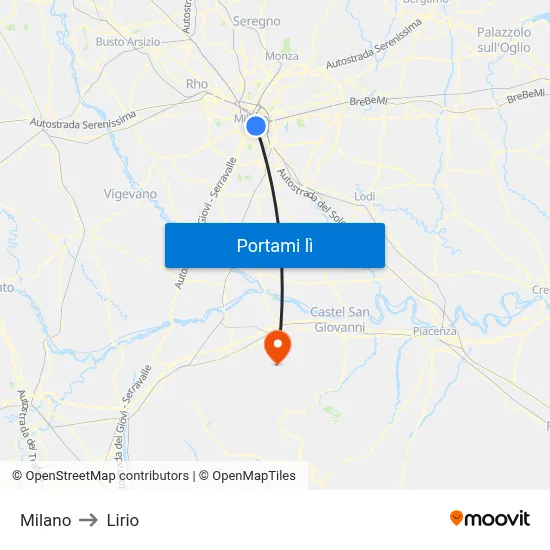 Milano to Lirio map