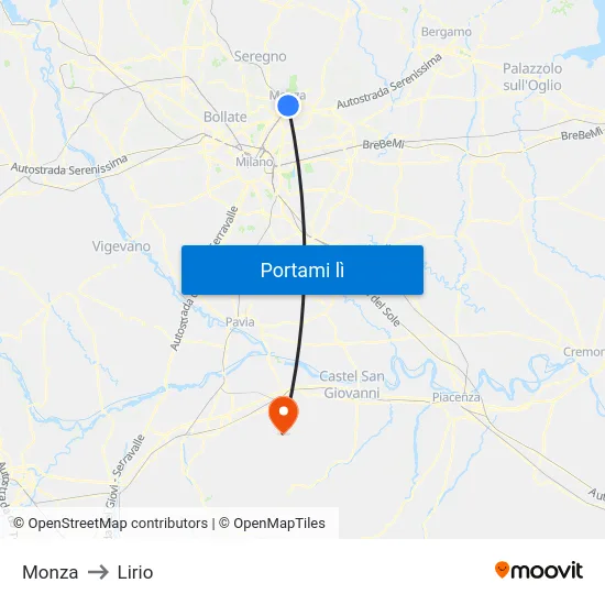 Monza to Lirio map