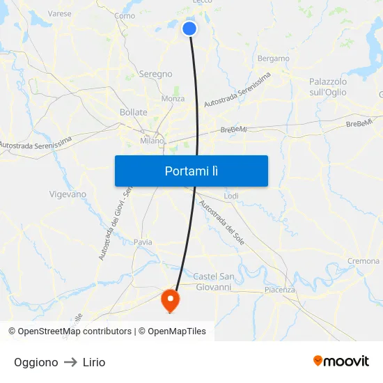 Oggiono to Lirio map
