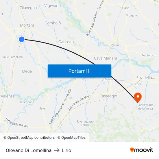 Olevano Di Lomellina to Lirio map