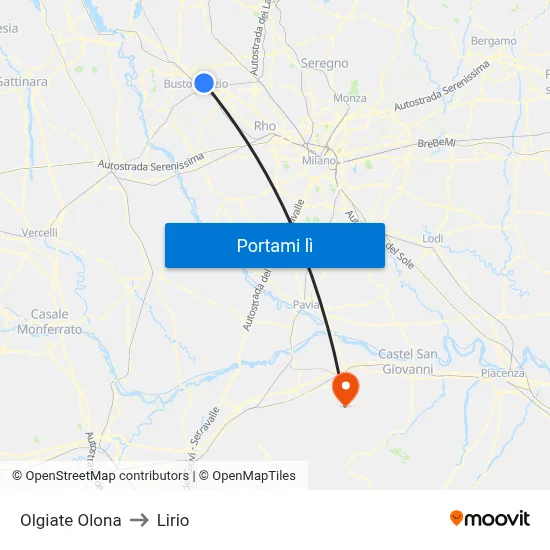 Olgiate Olona to Lirio map