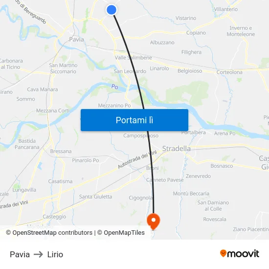 Pavia to Lirio map