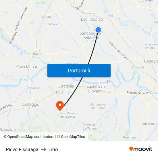 Pieve Fissiraga to Lirio map