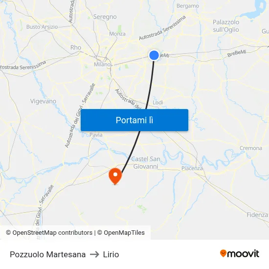 Pozzuolo Martesana to Lirio map