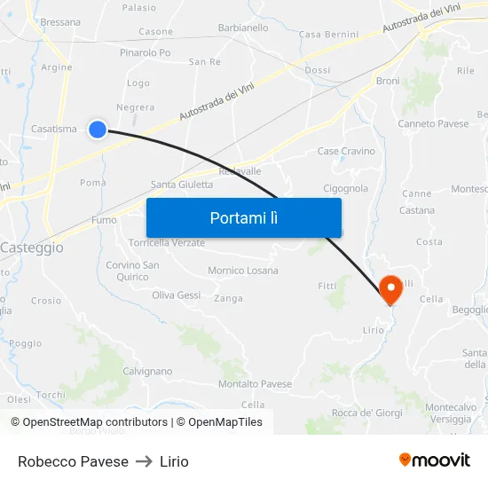 Robecco Pavese to Lirio map