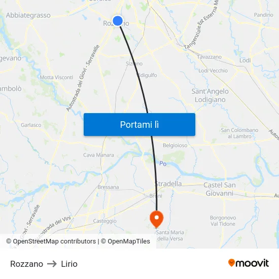 Rozzano to Lirio map