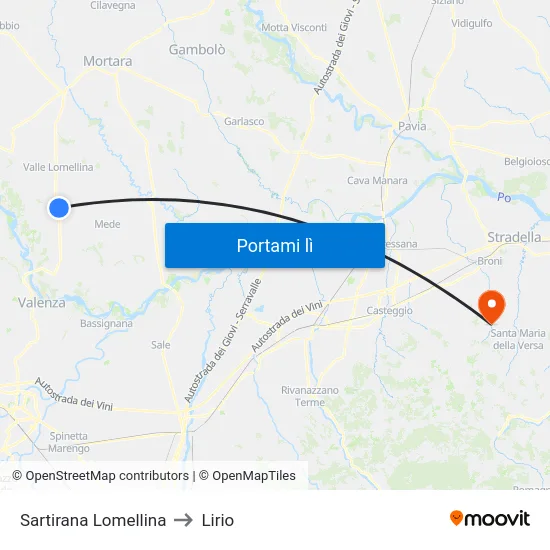 Sartirana Lomellina to Lirio map