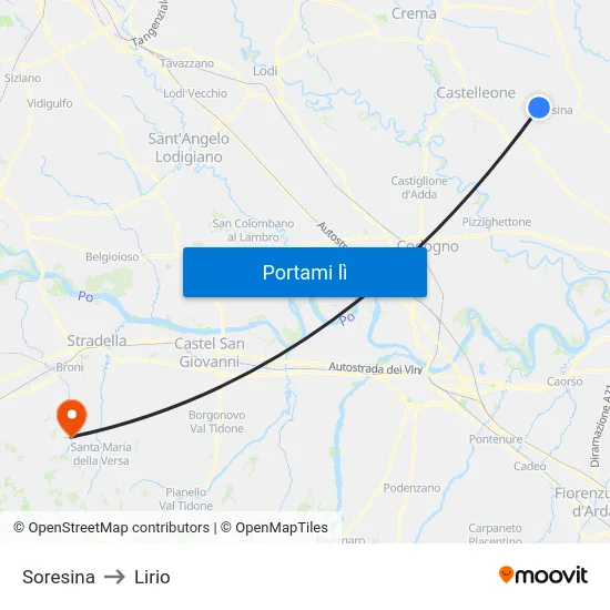 Soresina to Lirio map
