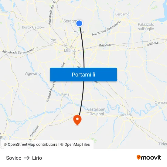 Sovico to Lirio map