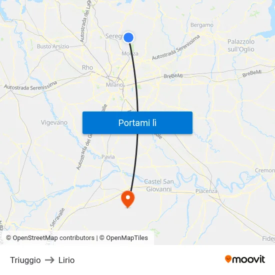 Triuggio to Lirio map