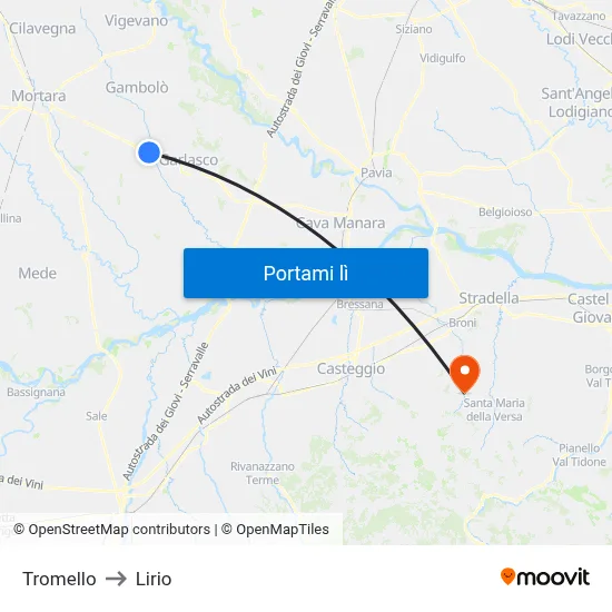 Tromello to Lirio map