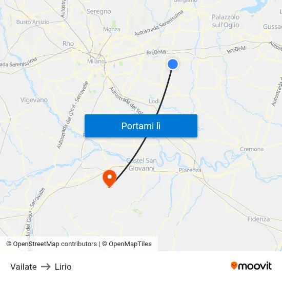 Vailate to Lirio map