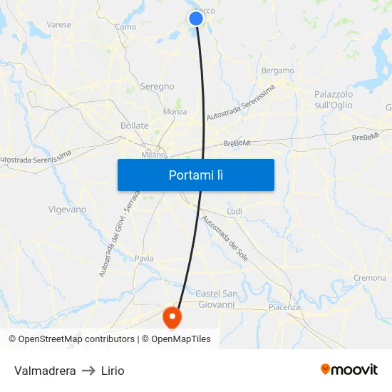 Valmadrera to Lirio map