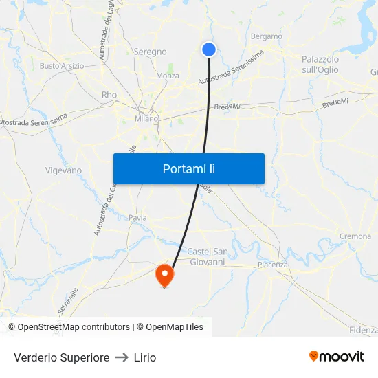 Verderio Superiore to Lirio map