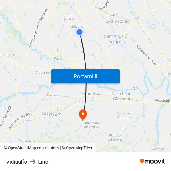 Vidigulfo to Lirio map