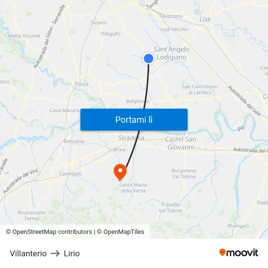 Villanterio to Lirio map