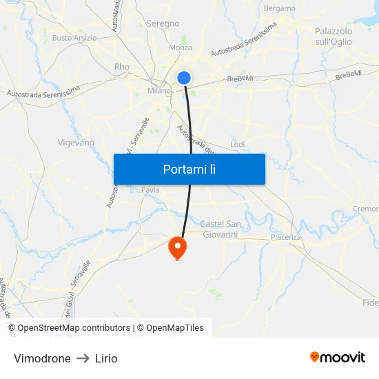 Vimodrone to Lirio map