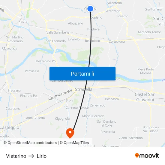 Vistarino to Lirio map