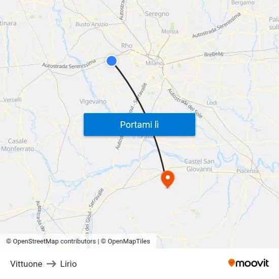 Vittuone to Lirio map