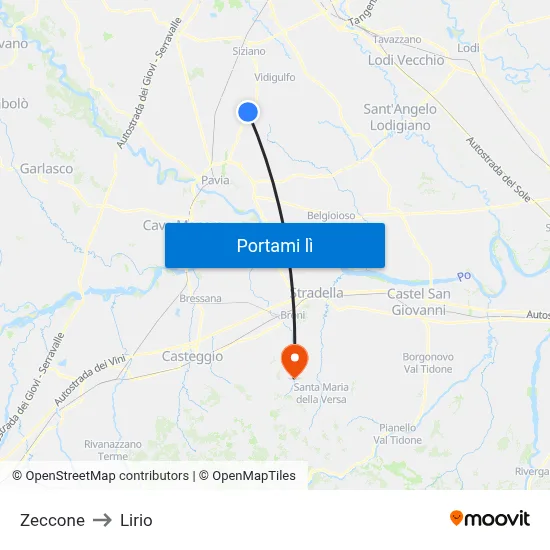 Zeccone to Lirio map