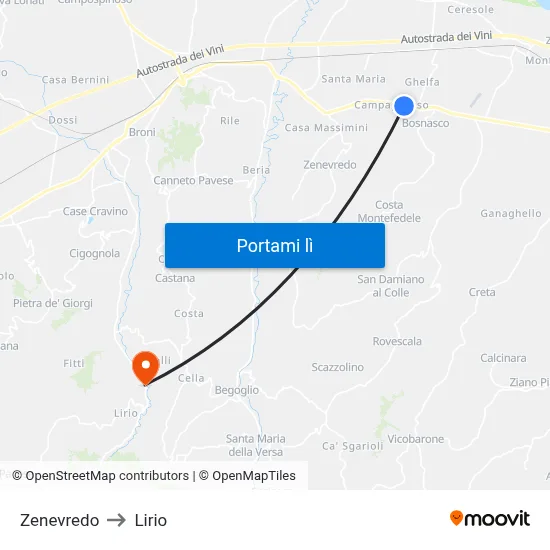 Zenevredo to Lirio map