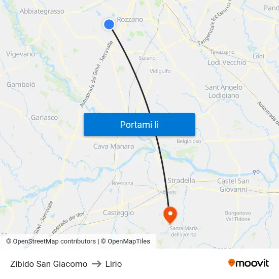 Zibido San Giacomo to Lirio map