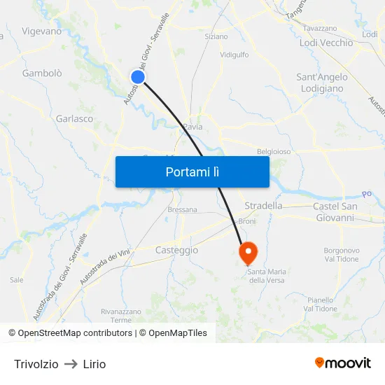 Trivolzio to Lirio map