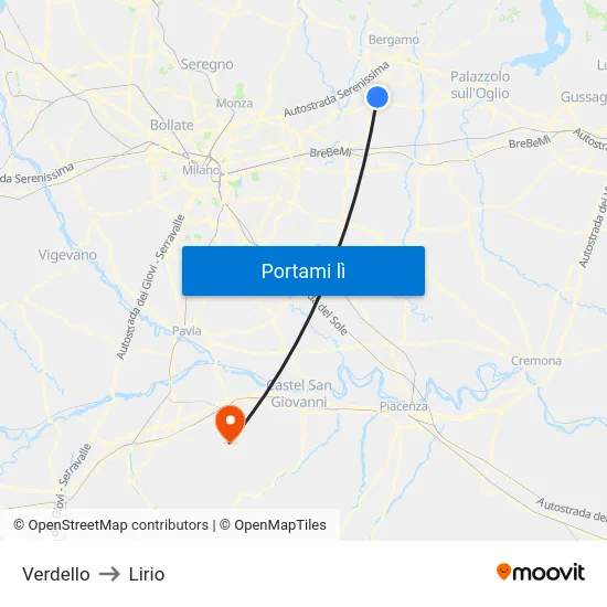 Verdello to Lirio map