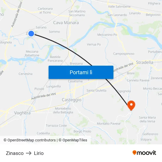 Zinasco to Lirio map
