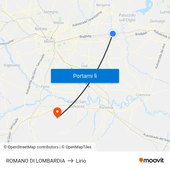 ROMANO DI LOMBARDIA to Lirio map