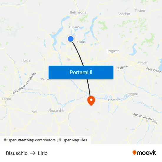 Bisuschio to Lirio map