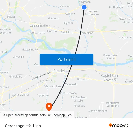 Gerenzago to Lirio map